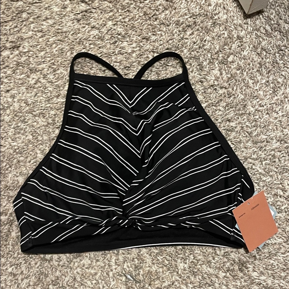 FREE in Bundle NWT black  and White Striped Halter Top swim high neck M